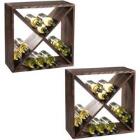 Houten wijnflessen rek/wijnrek vierkant voor 24 flessen - 2x - 25 x 50 x 50 cm - Wijnrek
