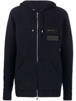 Balmain hoodie zippé à patch logo - Bleu - thumbnail