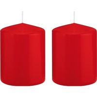 2x Rode cilinderkaarsen/stompkaarsen 6 x 8 cm 29 branduren - thumbnail
