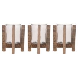 3x Houten theelichthouders/waxinelichthouders 17,5 cm