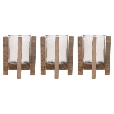 3x Houten theelichthouders/waxinelichthouders 17,5 cm