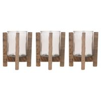 3x Houten theelichthouders/waxinelichthouders 17,5 cm - thumbnail