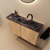 Toiletmeubel Mondiaz Ture Dlux | 80 cm | Meubelkleur Washed Oak | Eden wastafel Lava Midden | 1 kraangat