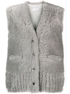 Thom Browne gilet en peau lainée à col v - Gris