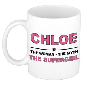 Naam cadeau mok/ beker Chloe The woman, The myth the supergirl 300 ml   -