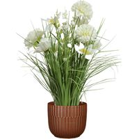 Kunstbloemen boeket wit - in pot bruin - keramiek - H40 cm