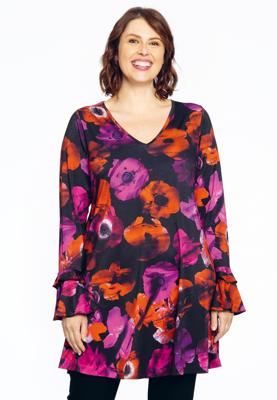 Yoek Tuniek wide bottom ruches POPPY | Zwart | Maat 38/40