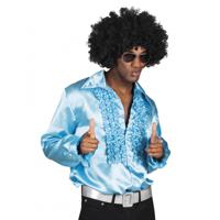 Carnaval verkleedkleding shirt met rouches - turquoise - heren - blouse - polyester - Disco time - thumbnail