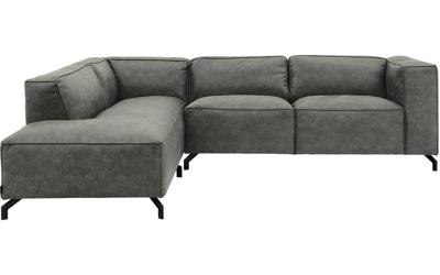 Goossens Bank Calvin grijs, micro leer, 2,5-zits, modern design met ligelement links