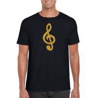 Gouden muziek noot G-sleutel / muziek feest t-shirt / kleding zwart heren Gouden muziek noot G-sleutel / muziek feest t-shirt / kleding zwart heren