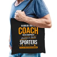 Trotse coach van de beste sporters katoenen cadeau tas zwart voor heren   - - thumbnail