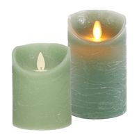 LED kaarsen/stompkaarsen - set 2x - jade groen - H10 en H12,5 cm - bewegende vlam