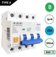 RCM4 Aardlekautomaat 3 polig+nul B20 300mA 6kA SEP