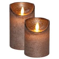 LED kaarsen/stompkaarsen - 2x st - brons - D7,5 cm - wax - warm wit - bewegende vlam