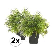 Kunstplant Bamboe Bambuseae - 2x - groen - 25 cm - in pot