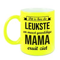 Leukste en meest geweldige mama cadeau mok / beker neon geel 330 ml - cadeau verjaardag / Moederdag   -