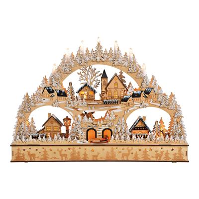 Winterscène met verlichting van wit hout (B/H/D) 60x42x10 cm