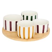 5Five Serveerplank acacia - met 4x schaaltjes wit/kleuren - D25 cm - tapas/saus schaaltjes - hapjes