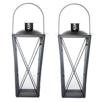 Set van 2x stuks zilveren tuin lantaarn/windlicht van ijzer 20 x 20 x 40 cm