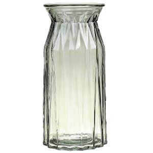 Bloemenvaas - lichtgroen - transparant glas - D12 x H24 cm