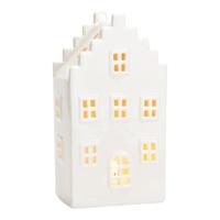 Windlicht huis glanzend van keramiek, wit (B/H/D) 11x20x8cm