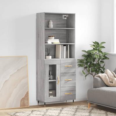 Hoge kast 69,5x34x180 cm bewerkt hout grijs sonoma eikenkleurig