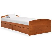 Bedframe met 2 lades massief grenenhout honingbruin 90x200 cm