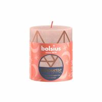 Bolsius stompkaars rustiek 8 x 6,8 cm misty pink met print | 4 stuks