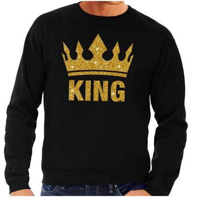 Koningsdag verkleed sweater heren - zwart - King - glitter goud?- kroon