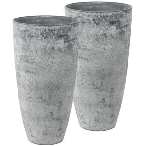 Plantenpot vaas - Set van 2x stuks - beton grijs - D29 / H50 cm - gerecycled kunststof - Bloempot