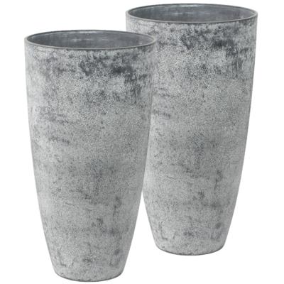 Plantenpot vaas - Set van 2x stuks - beton grijs - D29 / H50 cm - gerecycled kunststof - Bloempot