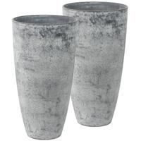 Plantenpot vaas - Set van 2x stuks - beton grijs - D29 / H50 cm - gerecycled kunststof - Bloempot Plantenpot vaas - Set van 2x stuks - beton grijs - D29 / H50 cm - gerecycled kunststof - Bloempot