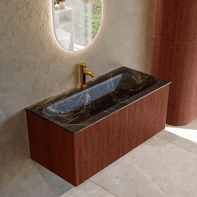 Badmeubel Mondiaz Kurve-Dlux | 100 cm cm | Meubelkleur Ruby | Wastafelkleur Lava | Solid surface | Wasbak midden spoelbak | 1 kraangat
