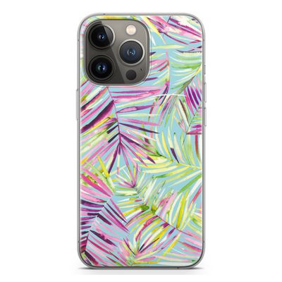 Tropical Palms Blue: iPhone 13 Pro Transparant Hoesje