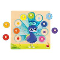 Jumbo goula - houten noppenpuzzel pauw, 9st.