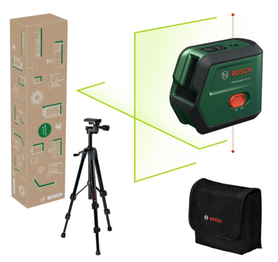 Bosch Groen AdvancedLevel 2G Set Kruislijnlaser | Geïntegreerde Li-ion batterij + Opbergetui + Statief 1,2 m - 0603663GZ1