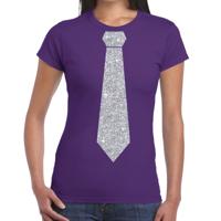 Carnaval verkleed t-shirt - met stropdas - paars - zilver glitters - dames - fun t-shirt Carnaval verkleed t-shirt - met stropdas - paars - zilver glitters - dames - fun t-shirt