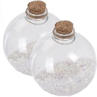 2x Fles kerstballen witte glitters 8 cm kunststof - thumbnail