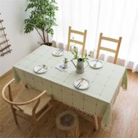 Vierkante Lattice geborduurd tafelkleed pure kleur katoen linnen kwast rechthoekige koffietafel mat grootte: 90x90cm (groen)