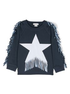 Stella McCartney Kids sweat imprimé en coton à franges - Bleu