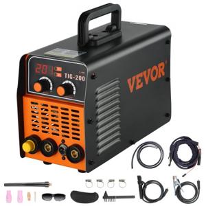 VEVOR TIG-200C TIG/MMA ARC-combinatielasmachine-omvormer 20-200A 40W 230V lasser, 1-3,2 mm TIG-elektroden, 1-4 mm MMA-elektroden, IP21 waterdicht, automatische uitschakelfunctie