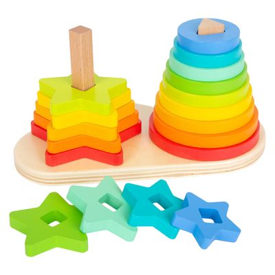 Small Foot houten stapeltoren regenboog cirkel en ster, 19dlg.