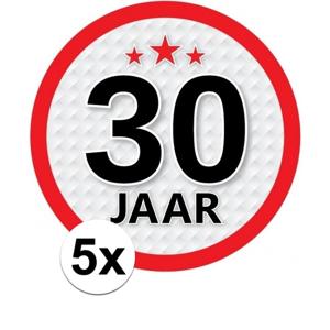 5x 30 jaar leeftijd sticker - rond - dia 15 cm - 30 jaar verjaardag/jubileum/leeftijd versiering