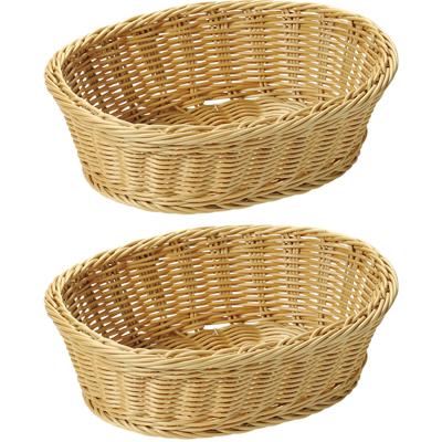 Gevlochten mandje - 2x - ovaal - 23 x 29 x 9,5 cm - fruitmand/broodmand - Tafel dekken