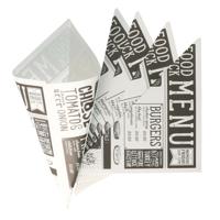 Frietzak - 10x - Puntzak - Papier - Zwart/wit - 17,5 x 24 cm