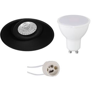 LED Spot Set - Pragmi Nivas Pro - GU10 Fitting - Inbouw Rond - Mat Zwart - 4W - Warm Wit 3000K - Trimless - Kantelbaar - Ø150mm