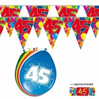 Shoppartners 45 jaar versiering set - kamer - 2x vlaggenlijnen - 8x ballonnen - gratis sticker