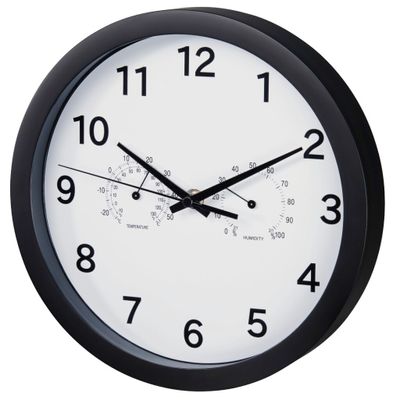 Hama Wandklok Pure Plus Ø 25 Cm Met Thermo-/hygrometer Geluidsarm Zwart