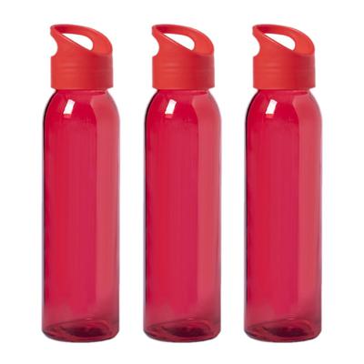 Glazen waterfles/drinkfles met schroefdop - 3x - transparant rood - 470 ml - Sportfles - Bidon