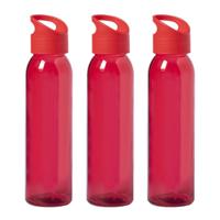 Glazen waterfles/drinkfles met schroefdop - 3x - transparant rood - 470 ml - Sportfles - Bidon